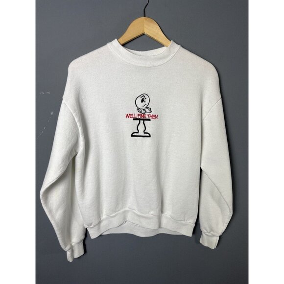 Vintage 90s Lee Adult Womens Size M White Crewneck Sweatshirt 'WELL FINE THEN' - Picture 1 of 12